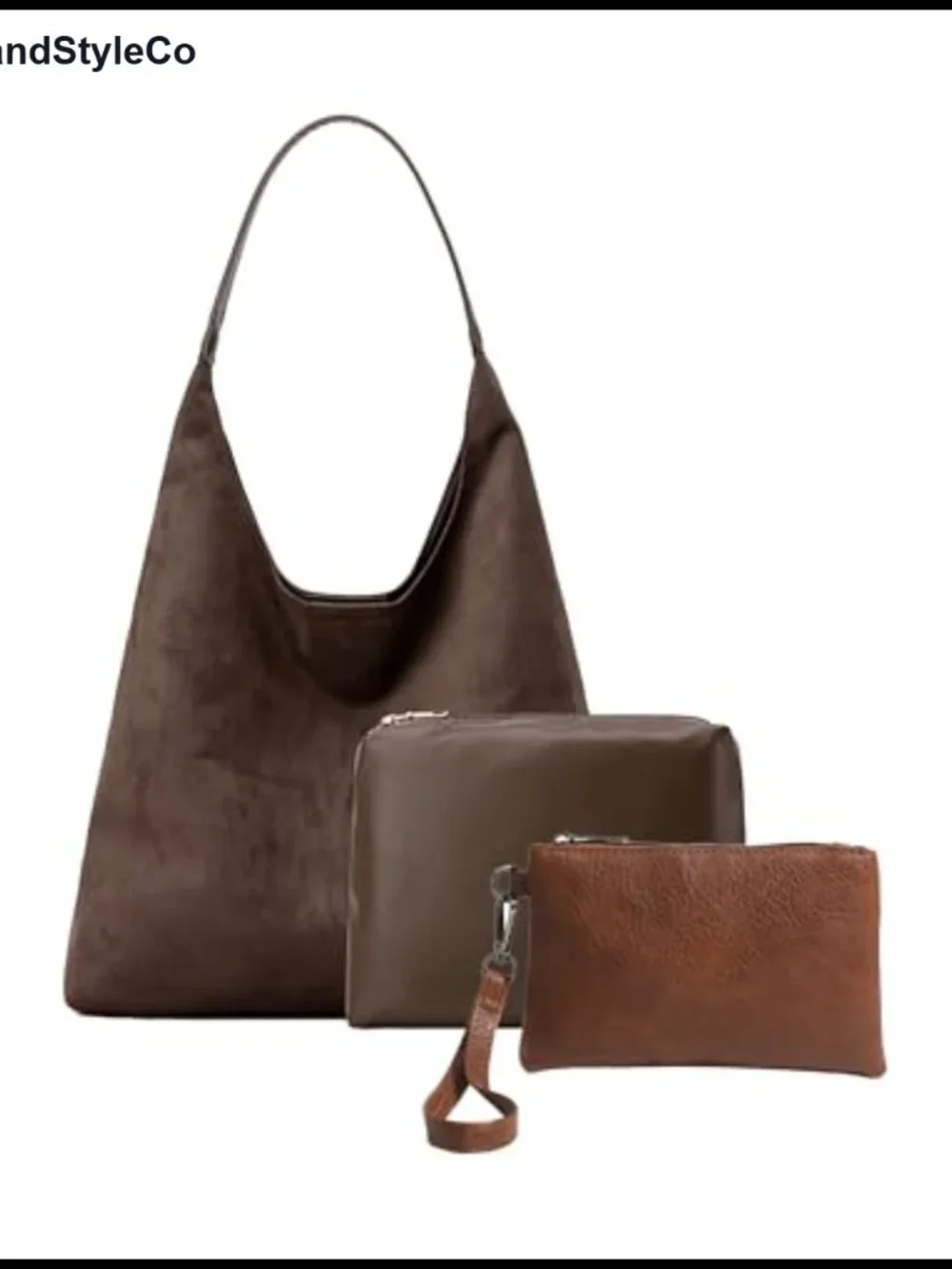 Faux Suede Handbag Set 3 Pcs Hobo Shoulder Bags Purse for Work Travel